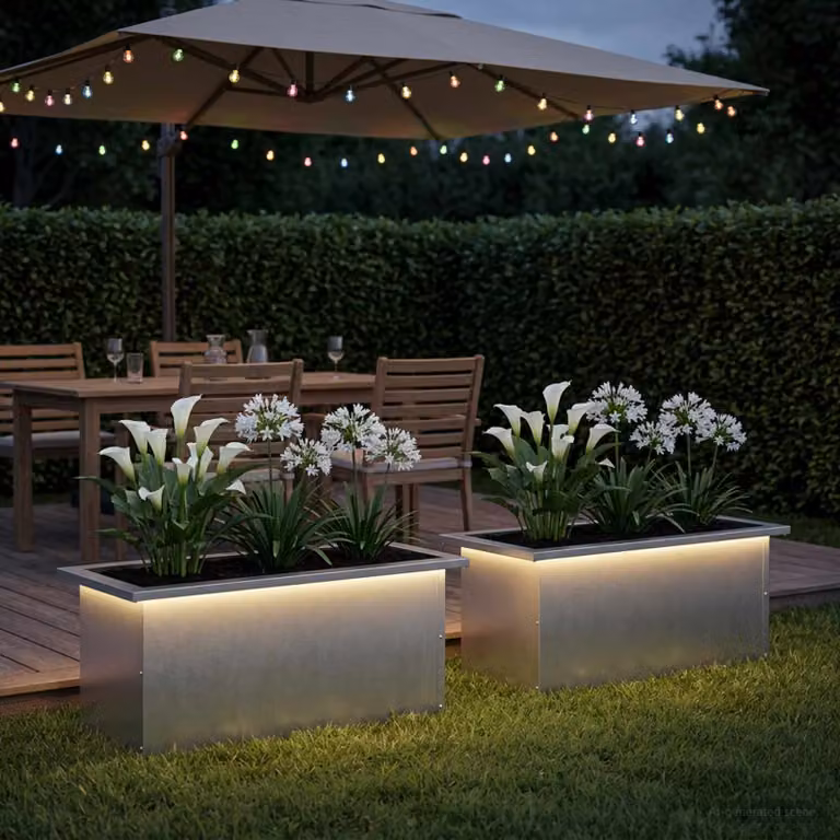 Set di 2 fioriere da giardino con LED vidaXL in acciaio, colore argento, L: 60 cm, P: 30 cm, H: 30 cm