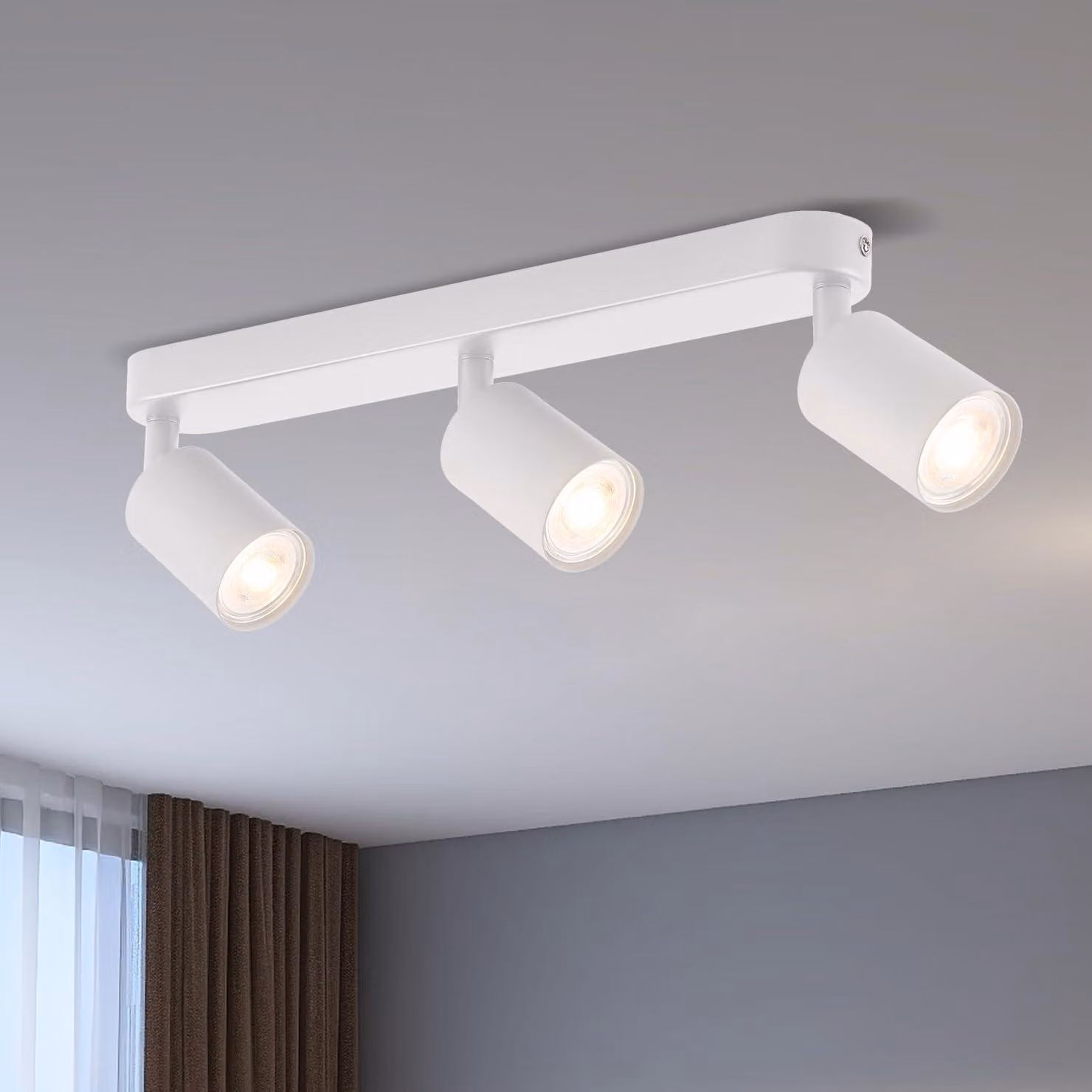 ANWIO Plafoniera a 3 luci, bianca, con LED, orientabile, lampada da soffitto GU10, proiettore a 3 luci, moderna applique da soffitto per cucina, soggiorno (senza lampadine). EUS-EA190811-10-03RW