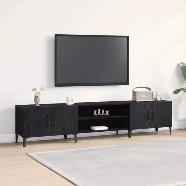 Mobile TV moderno vidaXL in legno e metallo, colore nero e beige, L/P/H: 180 x 31,5 x 40 cm – 1