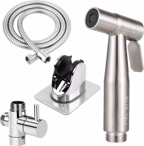 Kit spruzzatore bidet portatile per WC - Tubo flessibile e supporto in acciaio inossidabile - Valvola da 1/2 pollice - Pulizia del bagno e del WC per animali domestici - Igiene personale