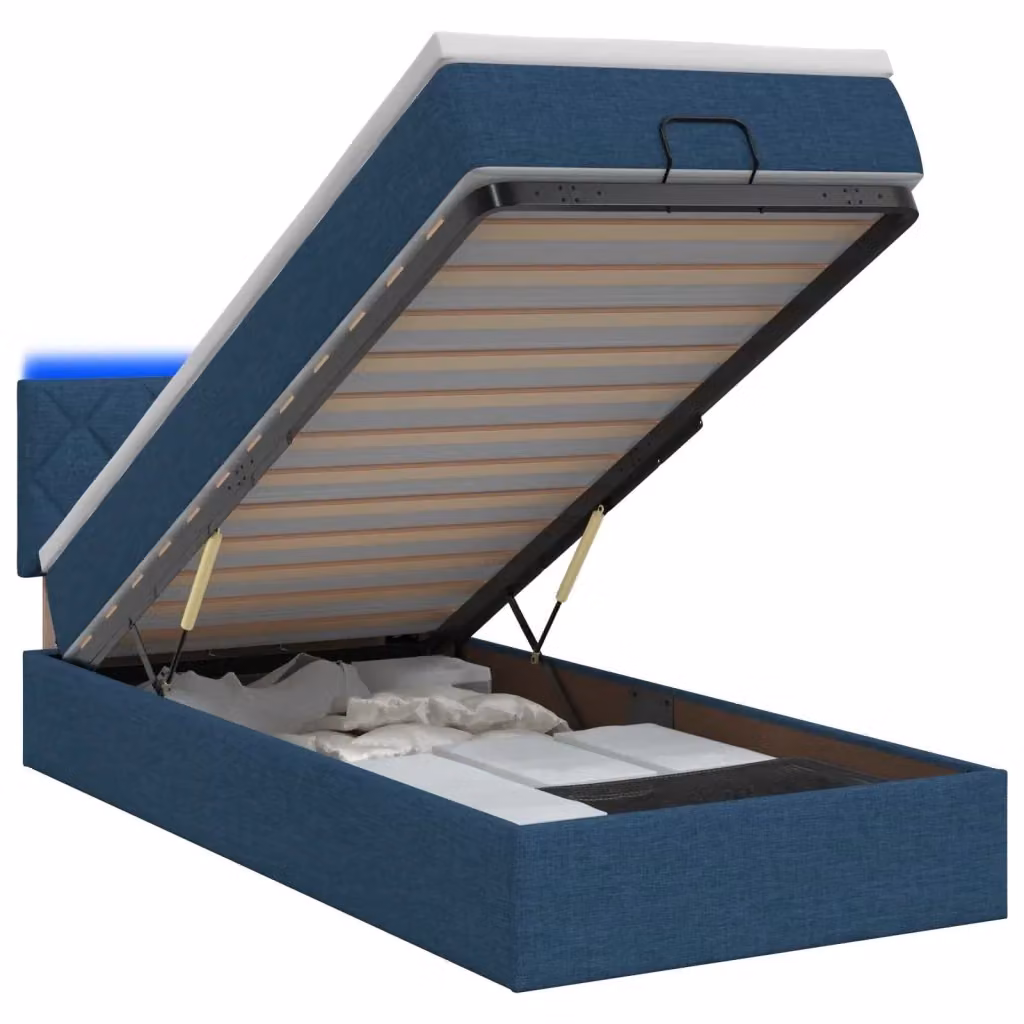 Letto Ottomano con Materasso Ibrido vidaXL, Colore Blu e Bianco con Illuminazione LED Sotto il Letto, L/P: 100 x 200 cm – 2