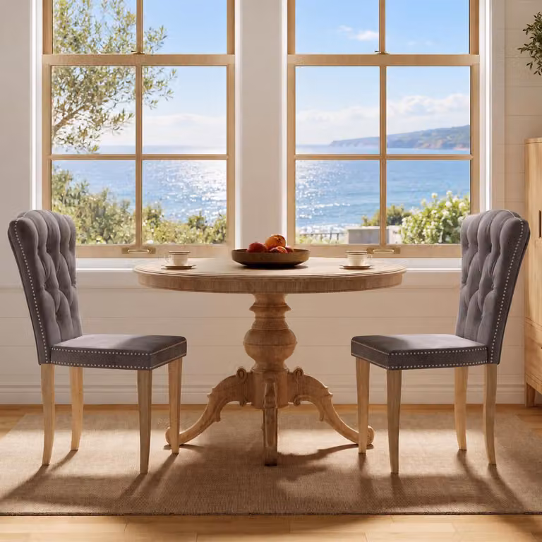 INONEFT Set di 2 sedie da pranzo in velluto, imbottite, con dettagli a forma di testa di chiodo, sedie da cucina con schienale alto, adatte per soggiorno, cucina e sala da pranzo, colore grigio scuro
