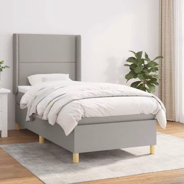 Letto Ibrido vidaXL con Giroletto a Molle e Materasso in Tessuto Grigio e Bianco L/P/H: 203 x 103 x 128 cm