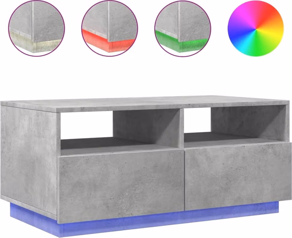 Tavolino da Soggiorno con Luci LED Grigio Cemento 90x49x40 cm
