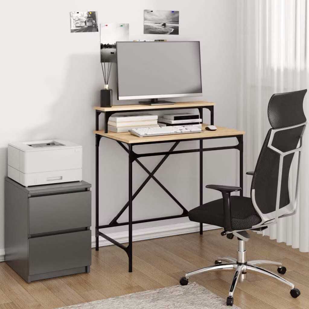 The Living Store Scrivania rovere Sonoma 80x50x90 cm materiale a base di legno e ferro