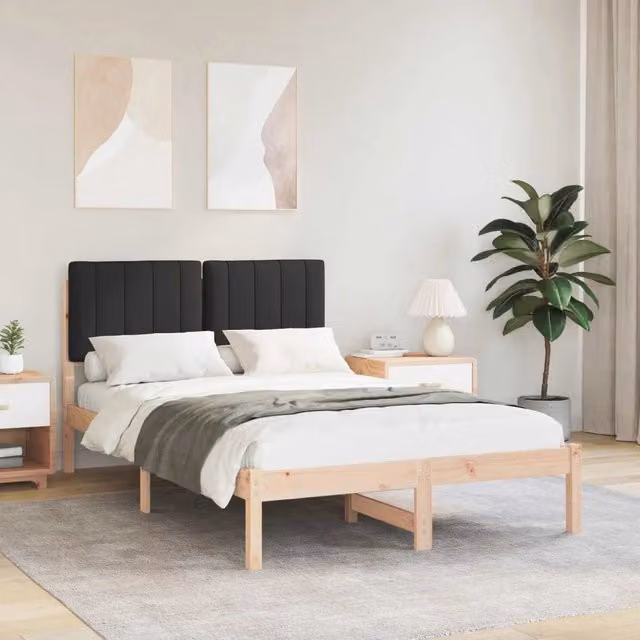 Letto moderno vidaXL con testiera rivestita in tessuto nero e struttura in legno di pino L/P/H: 200 x 120 x 90 cm