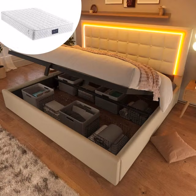 letto imbottito in pu bianco 140x200 cm