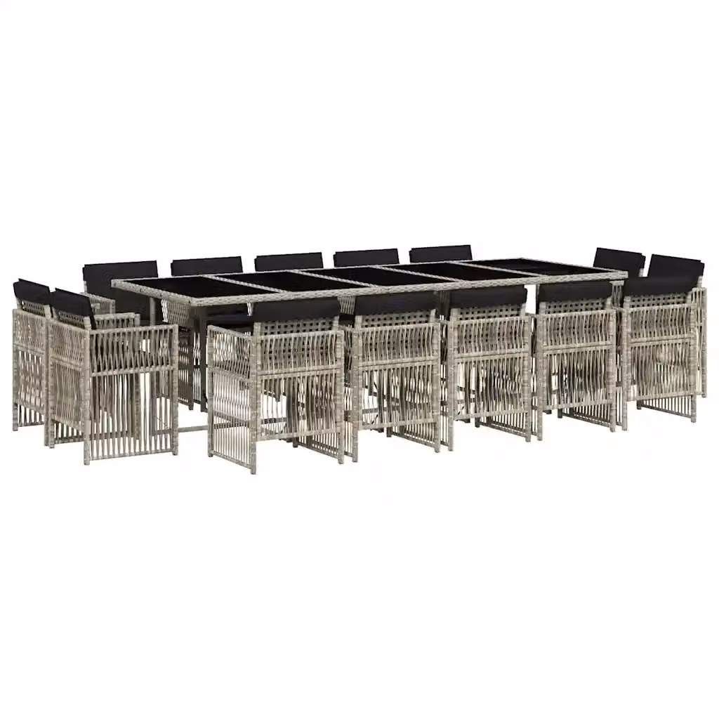 Set da pranzo da giardino vidaXL in polyrattan con cuscini e tavolo in vetro, 15 pezzi, Grigio Antracite – 2