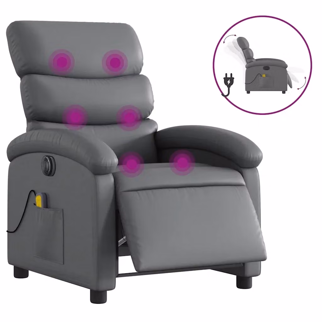 vidaXL Poltrona Massaggiante Elettrica Reclinabile in Similpelle Grigio – 2