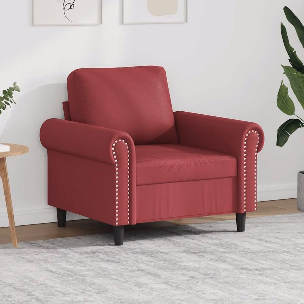Poltrona moderna vidaXL in similpelle rossa con struttura in metallo e braccioli