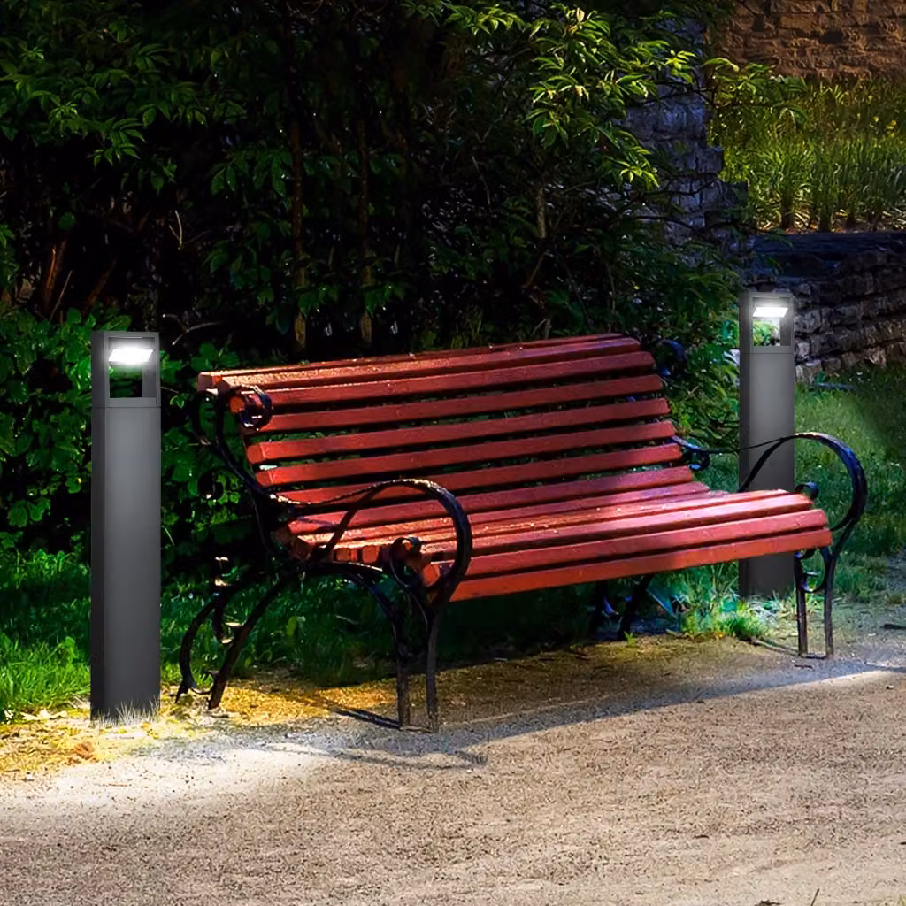 Lampada da giardino solare con LED luce bianca calda in alluminio, paletto luminoso con inclinazione regolabile per vialetti, protezione IP65, disponibile in nero o grigio – 2
