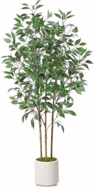 Ficus Artificiale, 150cm, Grande per Decorazione Interna, Ficus Artefatto in Tela Bianca, Pianta Artificiale in Ceramica con Materia Verde, Set da 1