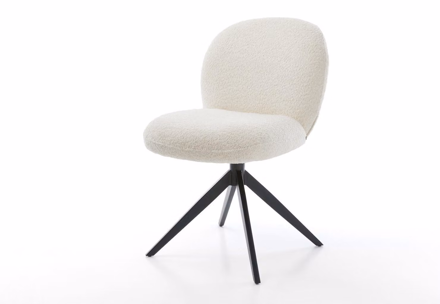 DELIFE Sedia girevole Nube-Flex Bouclé Bianco Struttura a croce larga Nero Girevole a 360° Funzione oscillante Materasso a molle insacchettate