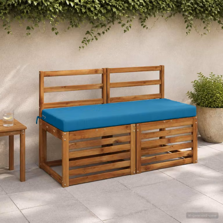 Set di 2 cuscini per panchina vidaXL in poliestere azzurro, forma rettangolare, L 120 cm x P 50 cm x H 8 cm