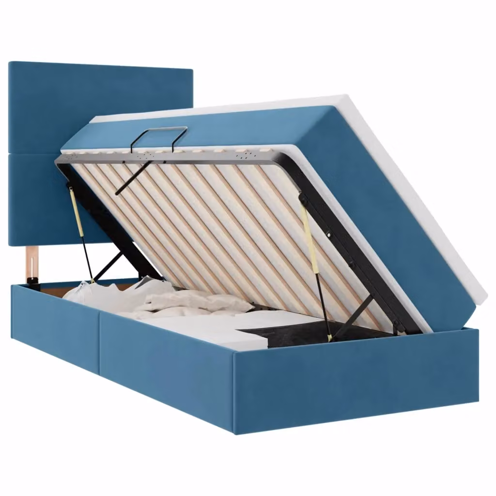 Letto con contenitore e illuminazione LED vidaXL in velluto blu, L 100 x P 200 cm – 2