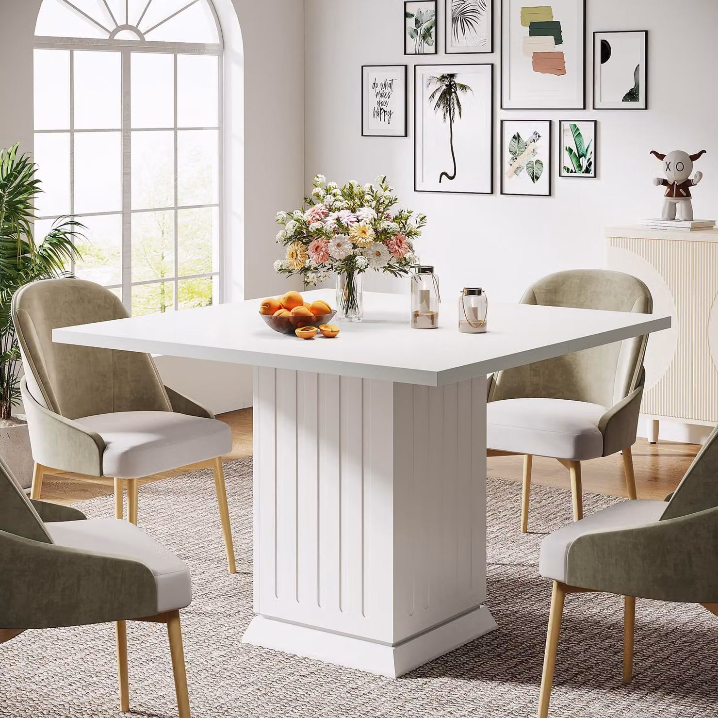 Tavolo da pranzo Tribesigns, piccolo tavolo da pranzo moderno, quadrato, in legno per 4 persone, 90*90*76 cm (bianco)