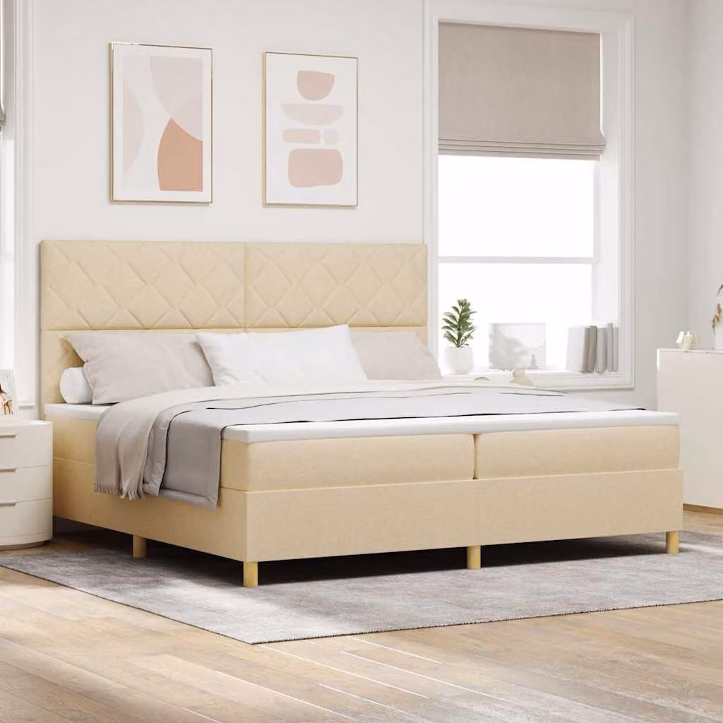 Maison Exclusive - Letto boxspring con testiera color crema 200 x 200 cm in tessuto