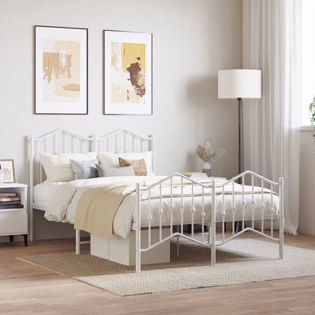 vidaXL Giroletto in metallo bianco con testiera e pediera L/P: 120 x 200 cm
