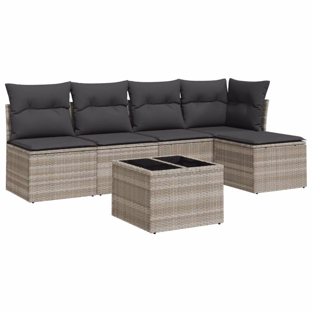 Set Divano da Giardino 6pz con Cuscini Grigio Chiaro Polyrattan