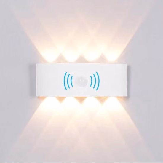 Lampada LED Moderna con Sensore di Movimento Bianca per Terrazza, Giardino e Corridoio, IP65, 8W, Luce Bianco Caldo