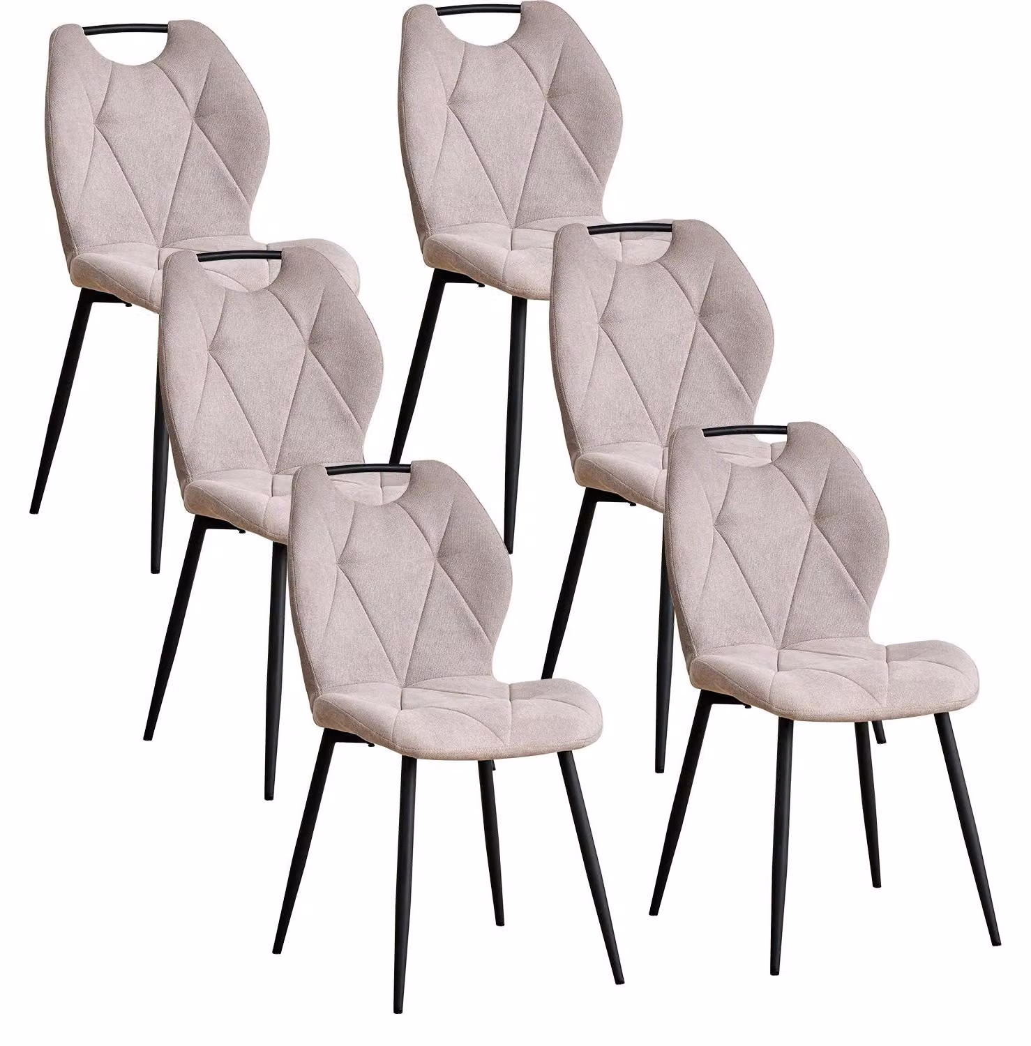 Sedie da pranzo - Set da 6 - Imbottitura confortevole - Rivestimento in tessuto - Gambe in metallo - Senza braccioli - Verde oliva