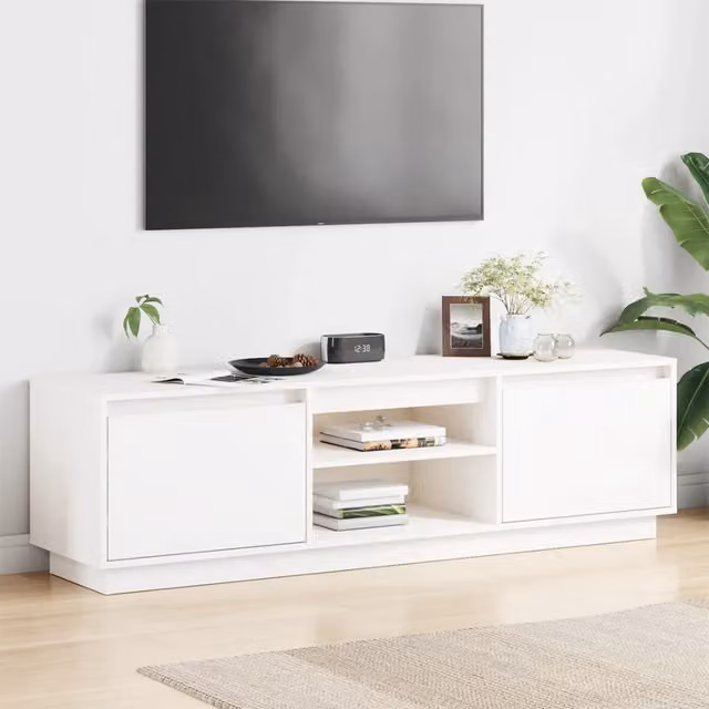 Mobile Porta TV vidaXL in Legno di Pino Massello Bianco L: 140 cm, P: 35 cm, H: 40 cm