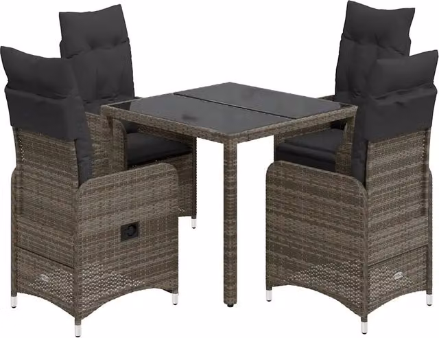 Set Bistrò da Giardino 5 pz con Cuscini in Polyrattan Grigio 3277033