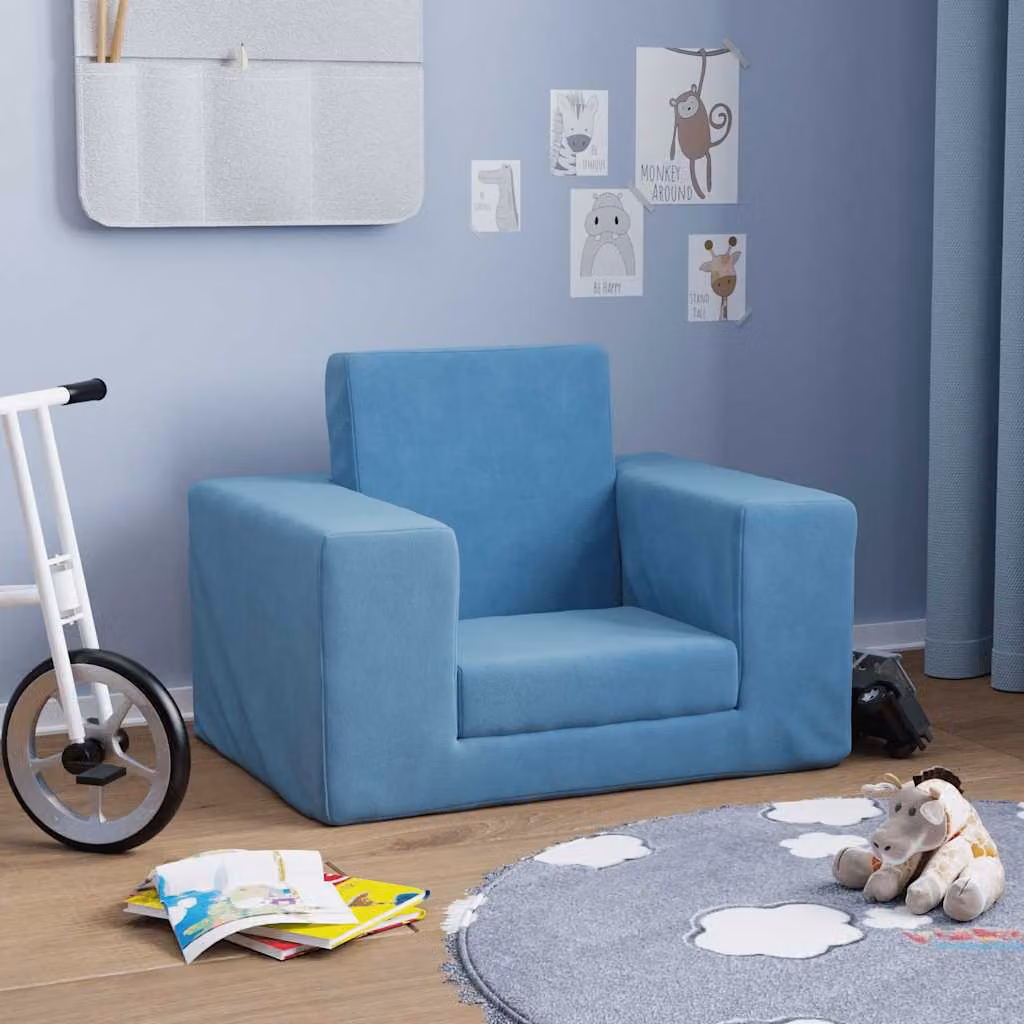vidaXL Divano per Bambini Blu in Morbido Peluche