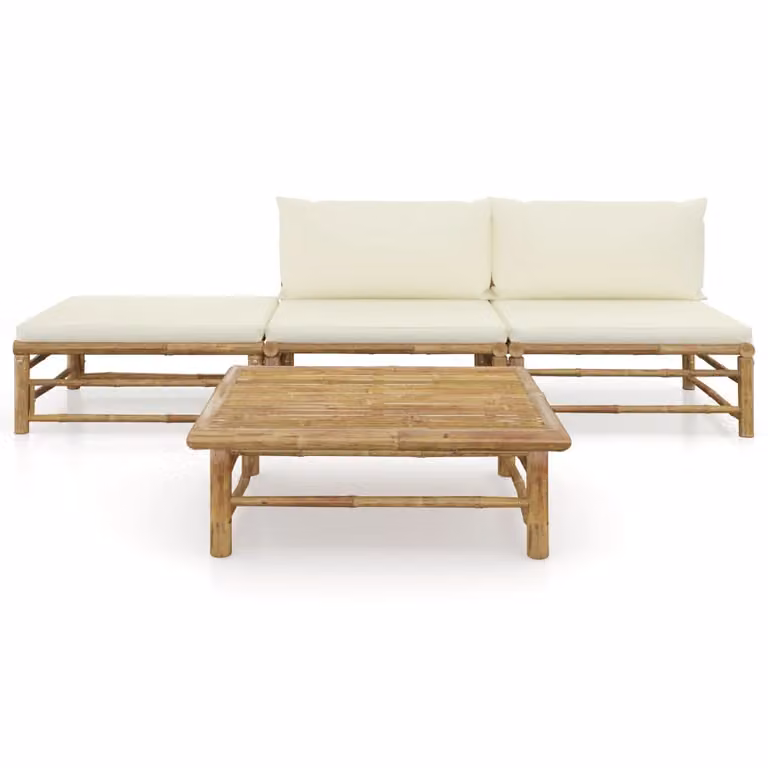 set di 4 pezzi per salotto da giardino con cuscini in bambù bianco crema