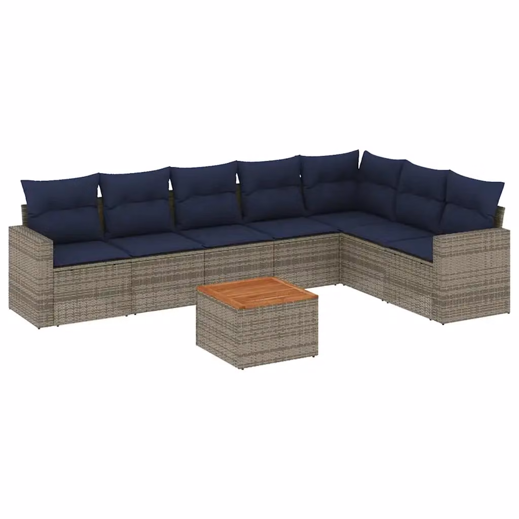 Set di divani da giardino vidaXL in polyrattan grigio con cuscini, tavolino e sedute a forma di L per esterni – 2