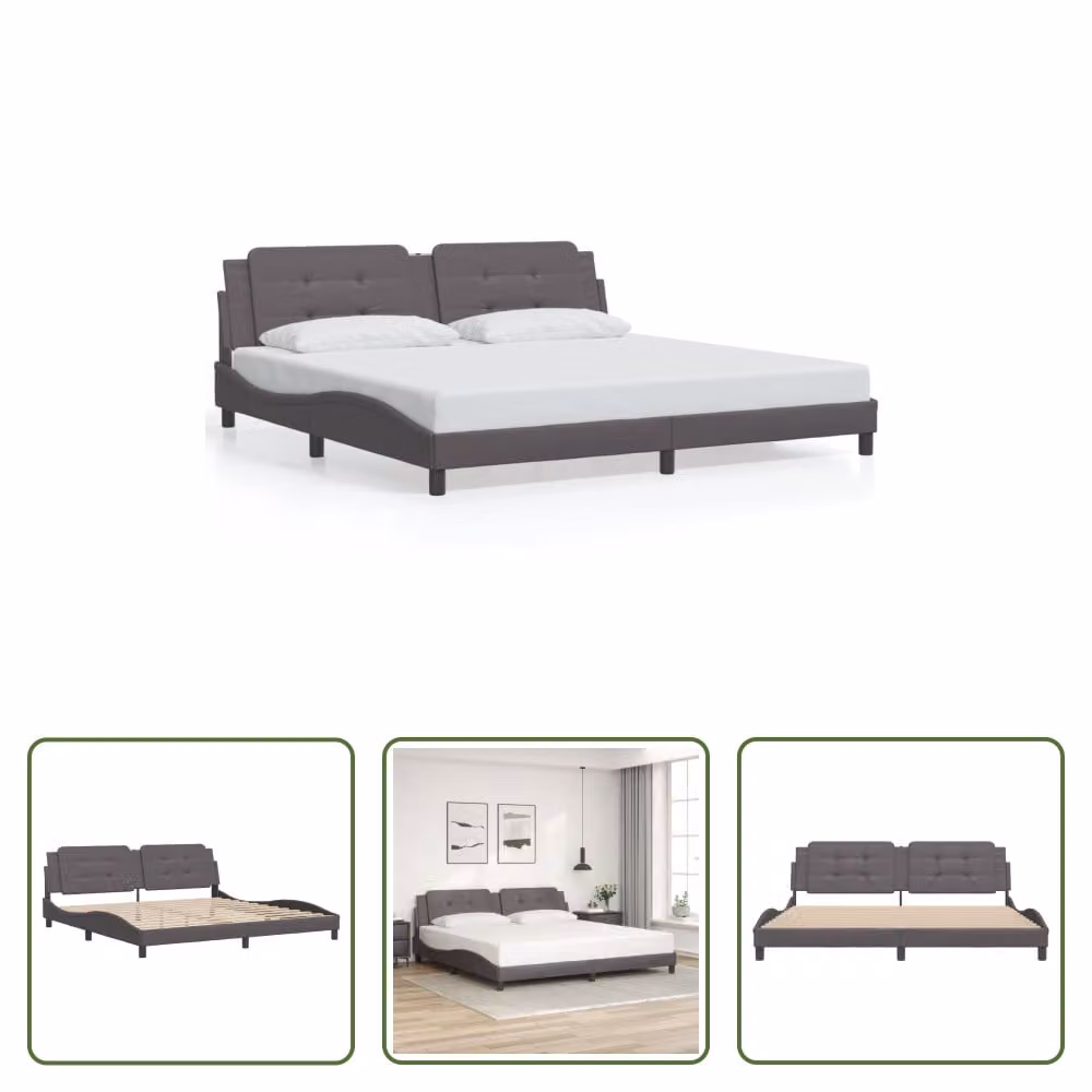 The Living Store Giroletto con testiera grigio 200x200 cm in ecopelle
