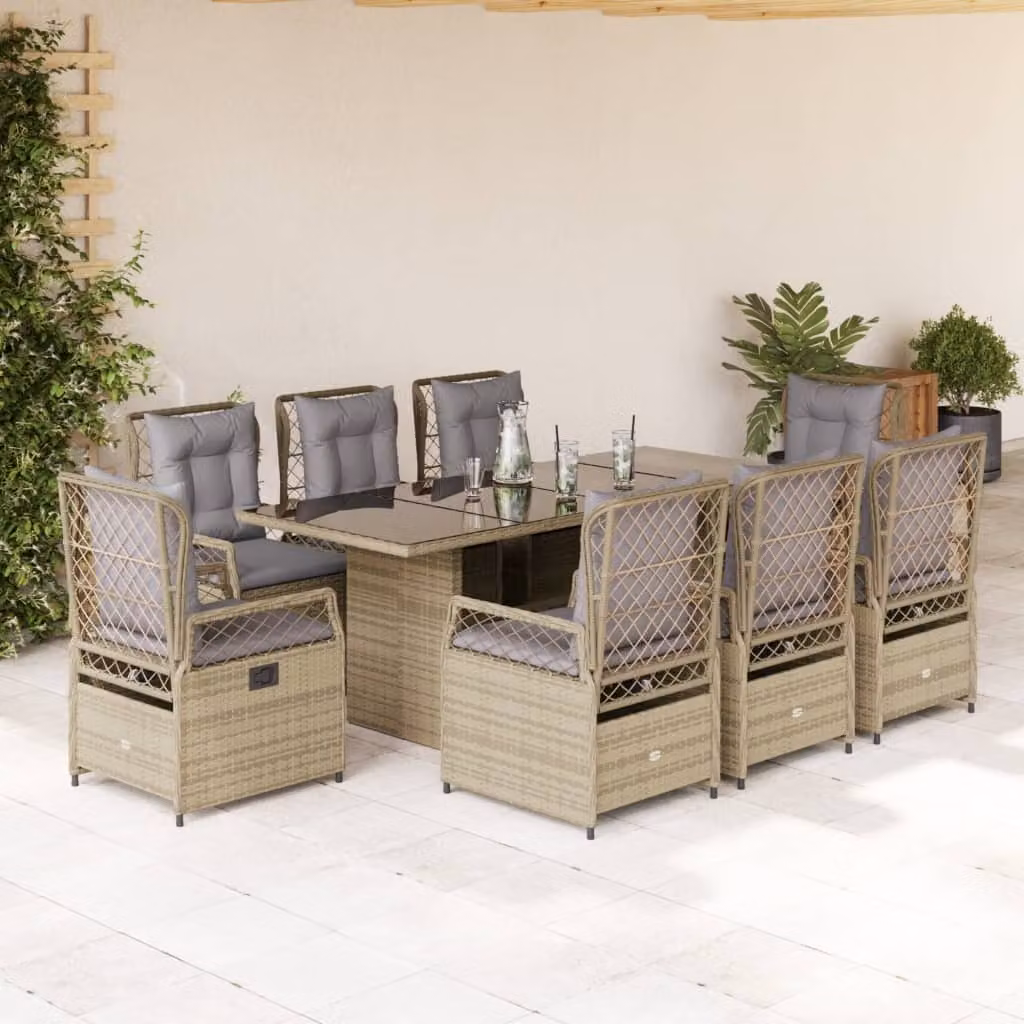Maison Exclusive - Set da Pranzo da Giardino 9 pz con Cuscini Beige in Polyrattan
