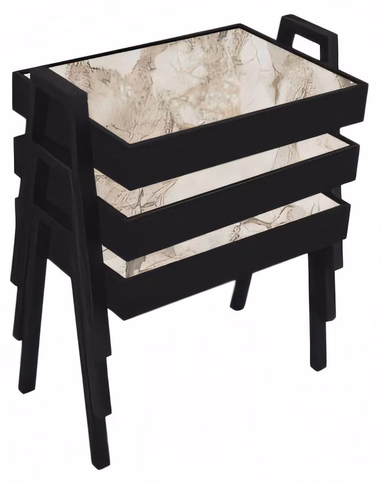 Schwarzes Holz Couchtisch-Set Modern Elegantes Wohnzimmermöbel