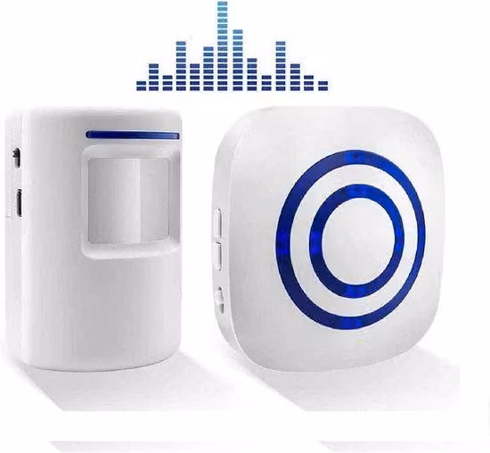 Sistema di campanello elettrico wireless con 1 ricevitore e 1 sensore di movimento PIR, 38 melodie, 3 livelli di volume, bianco