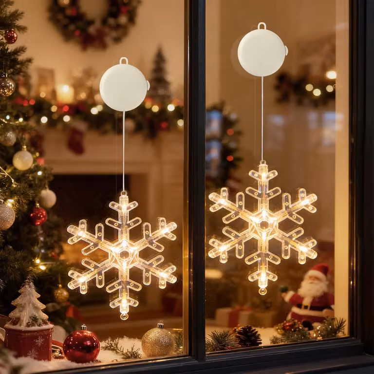 2 pezzi LED fiocco di neve fata luci finestra luce con ventosa per partito Natale appeso finestra decorazione