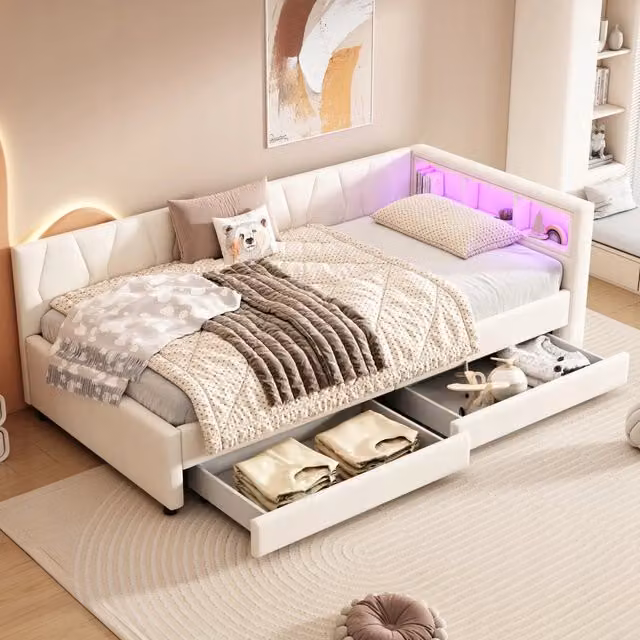 Letto singolo 90x200 - Xylo - Beige con porta USB-C
