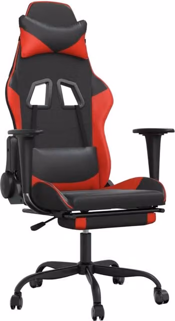 Sedia da Gaming Sportiva in Similpelle con Poggiapiedi e Poggiatesta, Nero e Rosso – 1