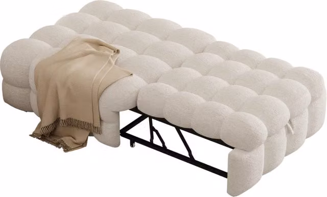 Pouf letto singolo trasformabile 2 in 1 183x76 cm in tessuto teddy beige