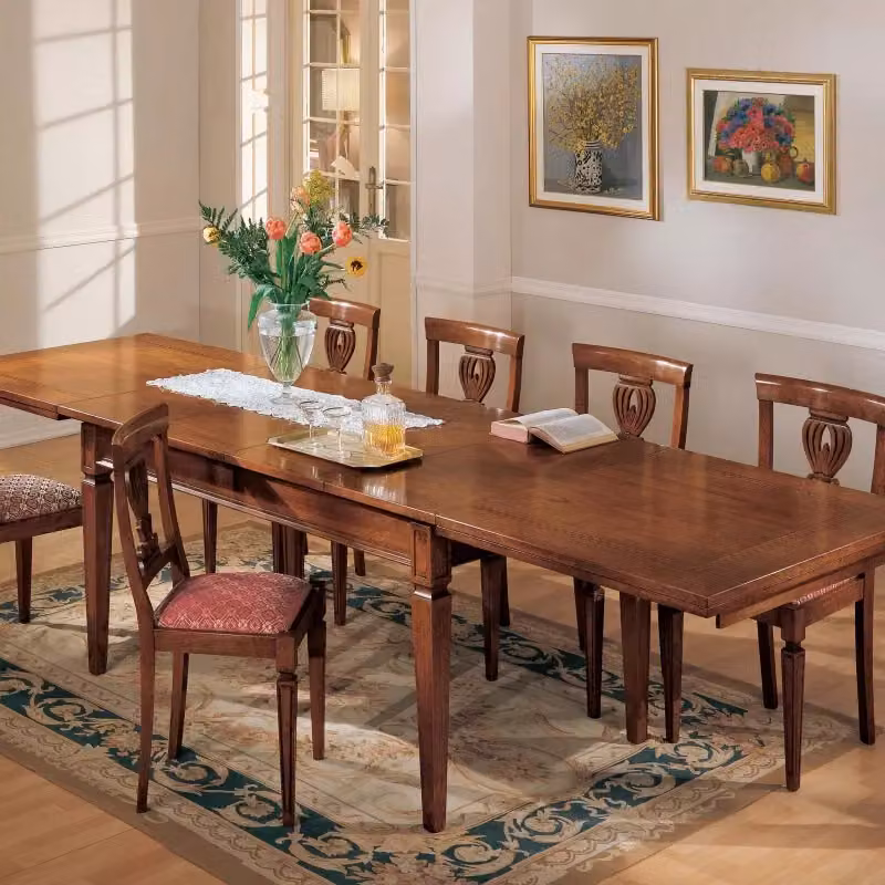 Set tavolo classico in legno Greca Bassano marrone con 6 sedie L/P/H: 180 x 90 x 78 cm - Mobili 2G – 2