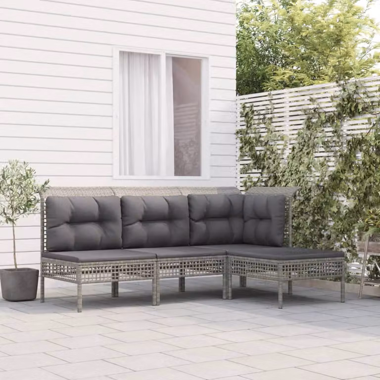 Set Divani da Giardino vidaXL 4 Pezzi a Forma di L con Cuscini Grigio