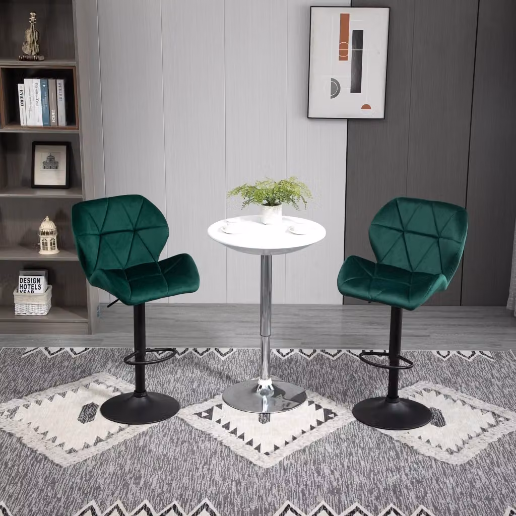 EasyComfort Set di 2 Sgabelli da Bar Moderni in Velluto Verde con Base in Metallo e Altezza Regolabile, L/P/H: 46 x 48 x 83-104 cm – 2
