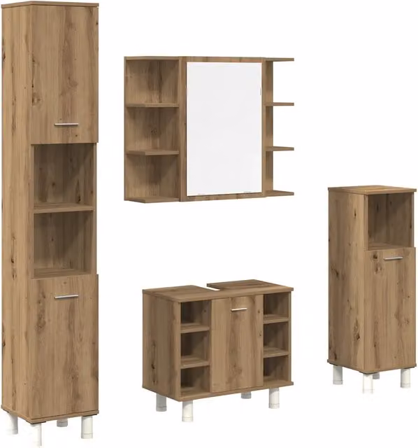 Set Mobili da Bagno | Armadio da bagno 4 pz Rovere Artigianale Legno Multistrato