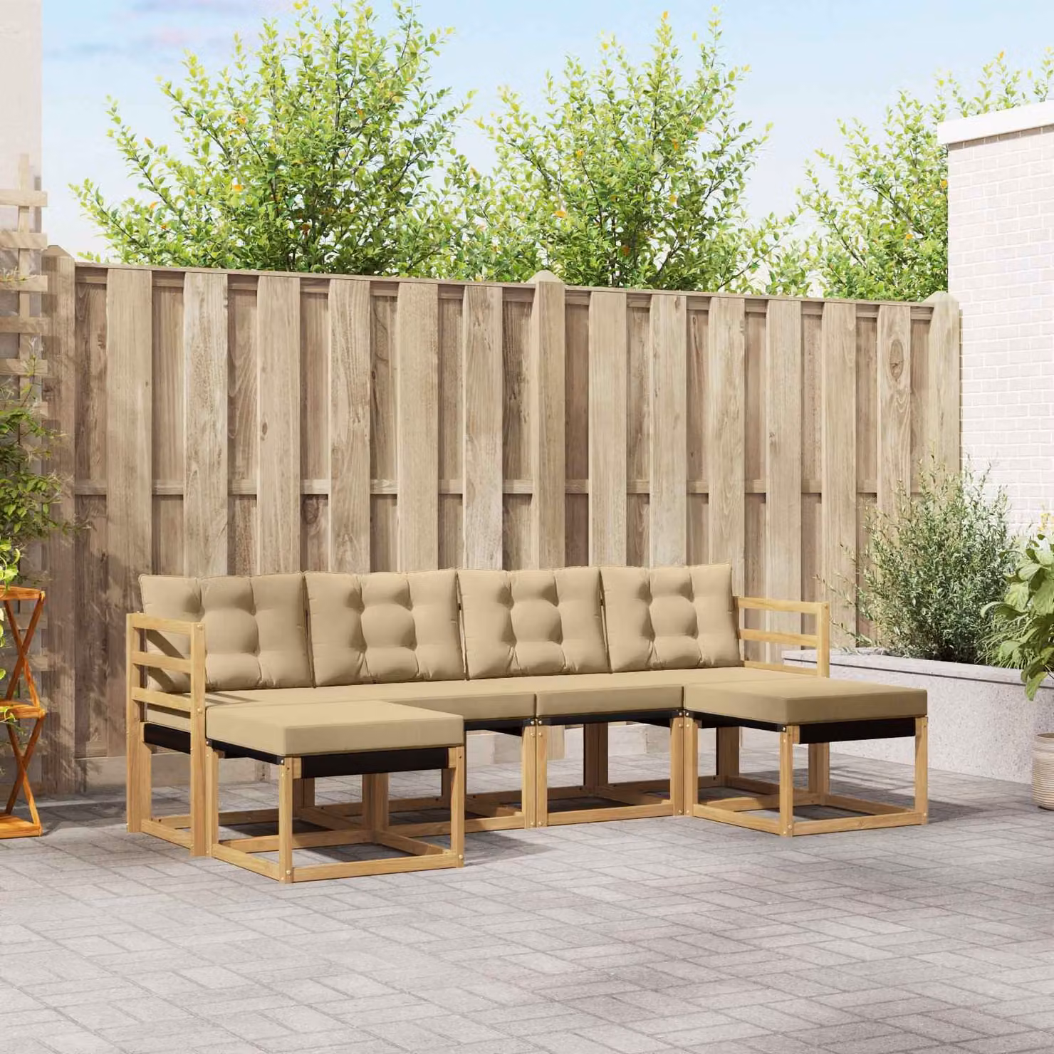 Set di divani da esterno vidaXL 6 pz in legno di acacia con cuscini Bianco e Beige