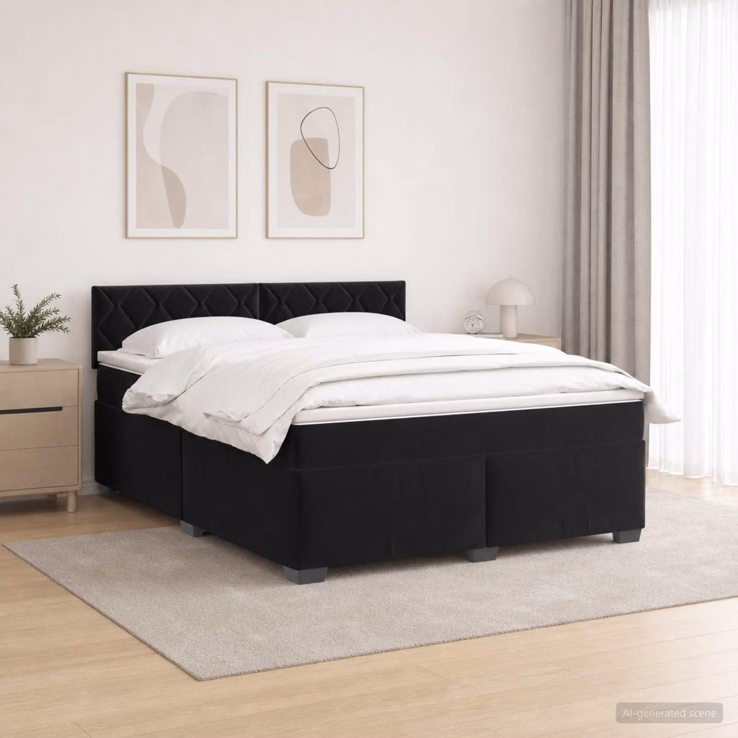 Letto a molle con materasso e illuminazione LED, colore nero, 140 x 190 cm, rivestito in velluto
