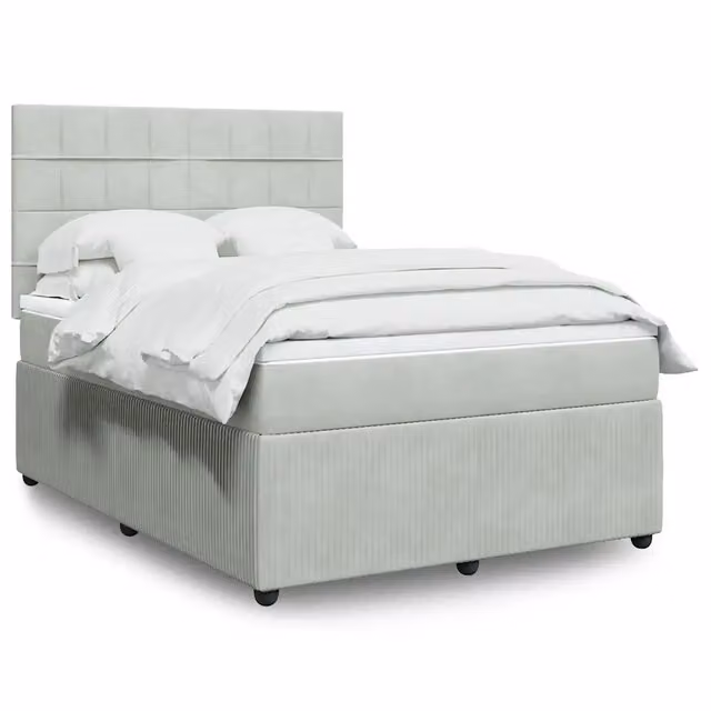 Letto Ibrido con Giroletto a Molle e Materasso vidaXL in Velluto Grigio e Bianco L/P/H: 140 x 190 cm