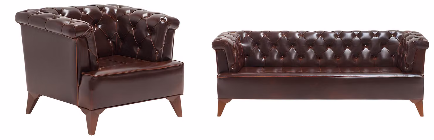 Exklusive Chesterfield Garnitur Stilvoller 3-Sitzer 2x Ledersessel