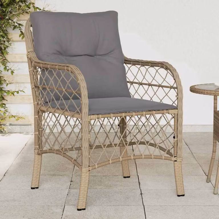 Set di 2 sedie da giardino vidaXL in polyrattan con cuscini, colore beige misto e grigio, con braccioli e tessuto resistente ai raggi UV