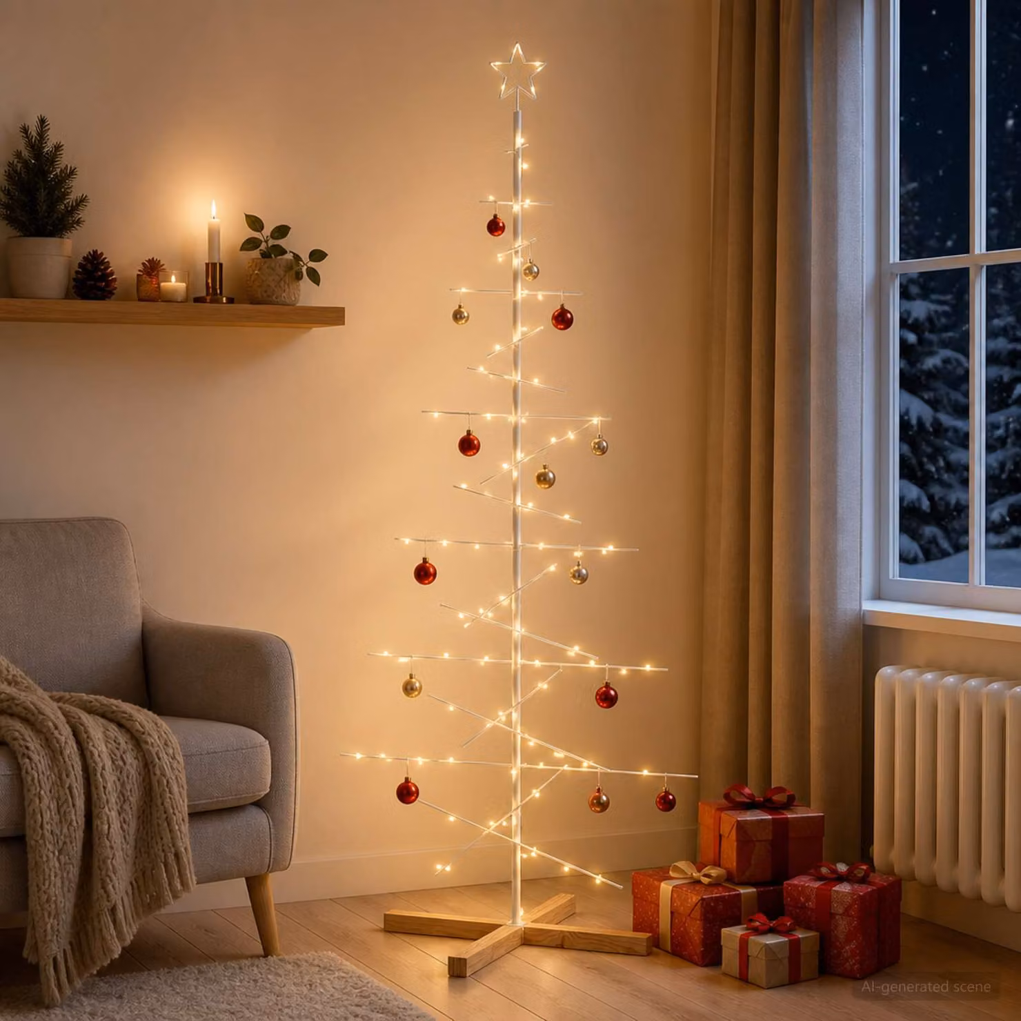 Albero di Natale moderno vidaXL KUOPIO in metallo e legno, colore bianco, Altezza: 180 cm