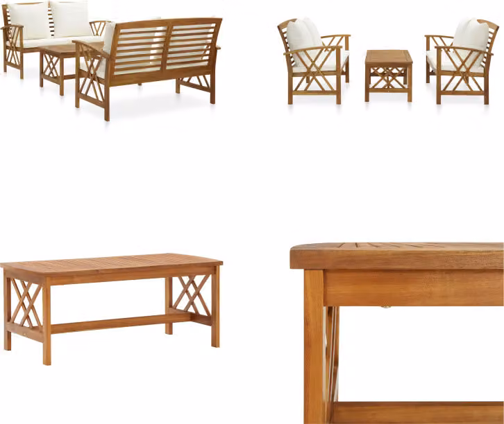 vidaXL Set salotto da giardino 3 pezzi con cuscini in legno massiccio di acacia - Set salotto da giardino - Set salotto da giardino - Mobili da giardino - Set mobili da giardino