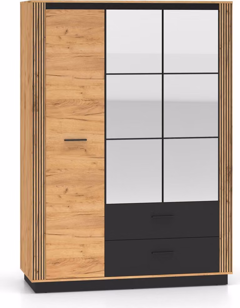 FURNLUX Armadio Urso Rovere e Nero 150cm / Colore principale: Beige / Dimensioni: 150 x 210 x 58 cm